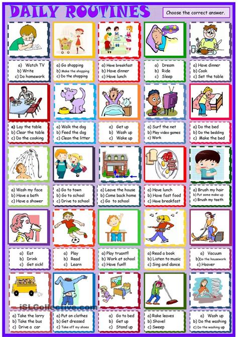 Daily Routines New Multiple Choice Activity Daily Routine Activities