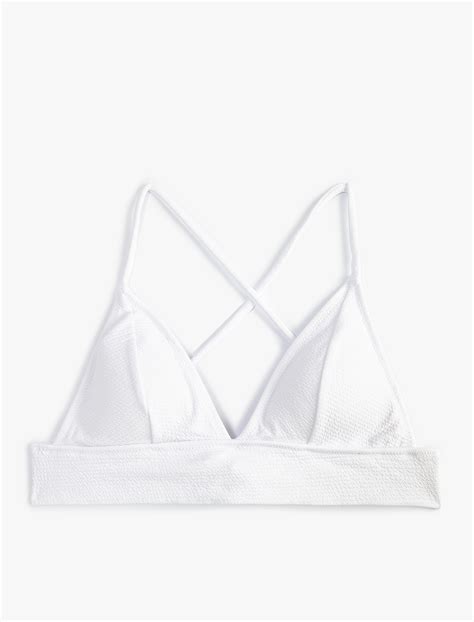 Beyaz Kadın Bralet Üçgen Bikini Üstü Dokulu 3SAK10134BM Koton