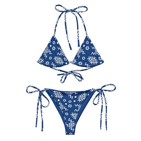 Royal Blue Bikini Set All Over Print Recycled Strappy Triangle Bikini Etsy