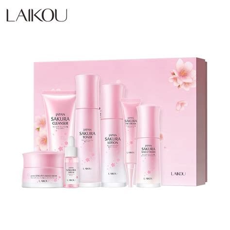 Laikou Japan Sakura Skin Care Set Pcs Serum Rejuvenating Cream Glowing