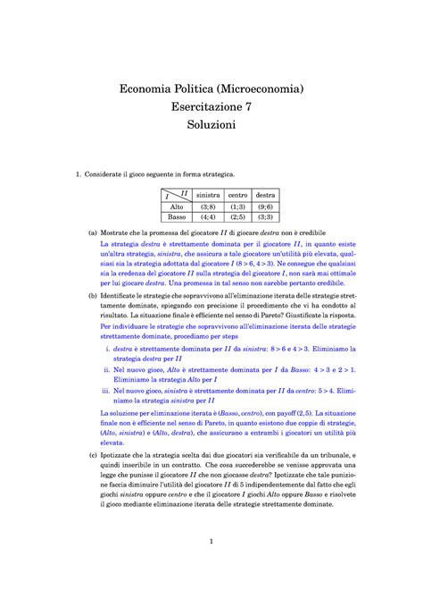 Esercitazione 7 Soluzione Economia Politica Microeconomia