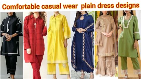 Comfortable Casual wear One colour plain dress designs 2022/Latest Lawn ...