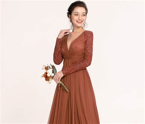 Modest Terracotta Maternity Bridesmaid Dresses Long Sleeves EDresstore