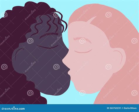 Illustration Romantic Tender Kiss Of Two Beautiful Lesbian Girls Stock Illustration