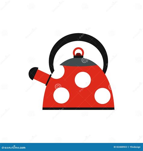 Red Polka Dot Tea Pot Icon Flat Style Stock Vector Illustration Of