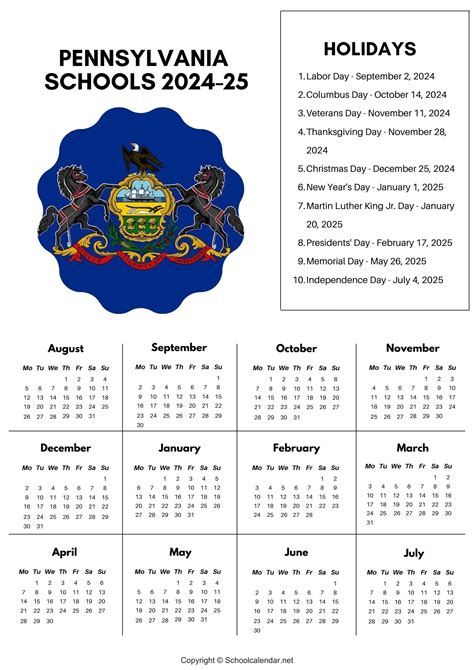 Pennsylvania School Calendar 2024-2025 [County School District]