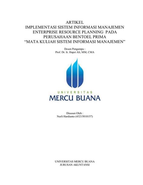 Sim Nurli Hardianto Hapzi Ali Artikel Implementasi Sistem Informasi