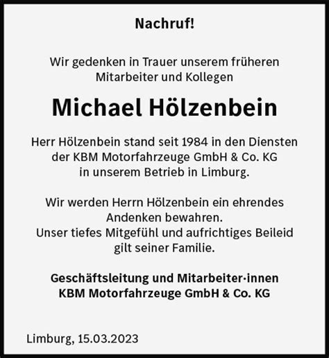 Traueranzeigen von Michael Hölzenbein vrm trauer de