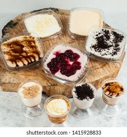 Panna Cotta Desserts Different Flavors Presentation Stock Photo ...