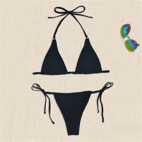 Women S Sexy Halter Thong Bikini Tie Two Sides Bottom Triangle Bikini Swimsuits Walmart