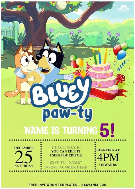 Free Editable PDF Hip Hip Hooray Bluey Birthday Invitation Templates