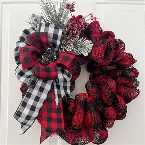 Red And Black Buffalo Plaid Winter Wreath Etsy