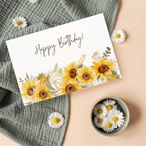 Sunflower Birthday Card Birthday Card Printable Calligraphy Birthday ...