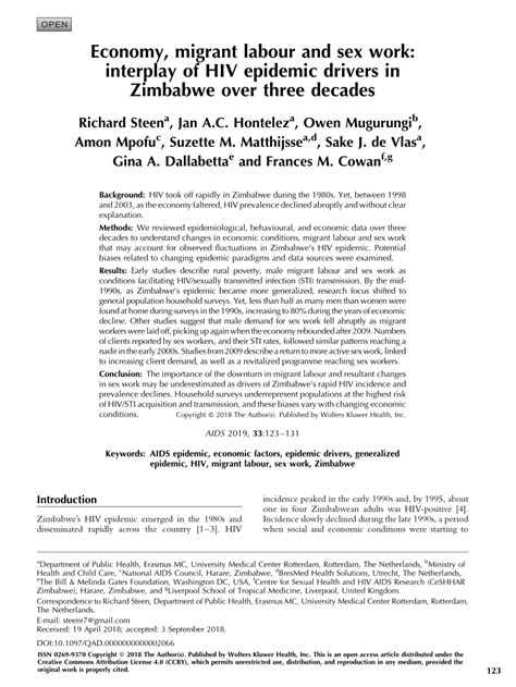 Pdf Economy Migrant Labour And Sex Work Interplay Of Hiv Epidemic Drivers In Zimbabwe Over