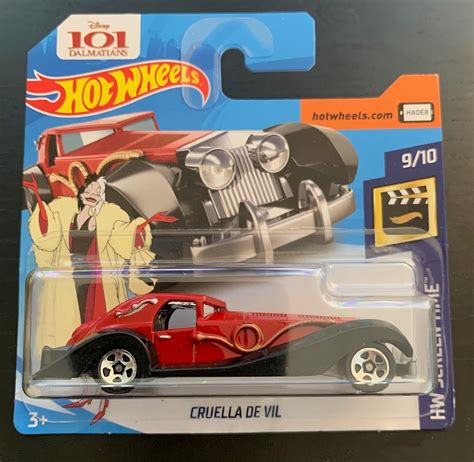Hot Wheels Dalmatians Cruella De Vil Car Red Short Card Hard To Find Collector Miniature
