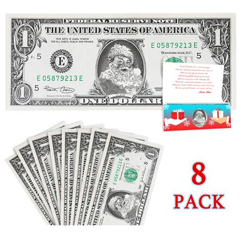 Santa Claus 1.0 USD Dollar Bill Gift Package with Holiday Greeting Car