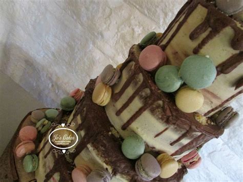 White Rose Cake Design Five Tier Semi Naked Drippy Wedding Cake With Macarons