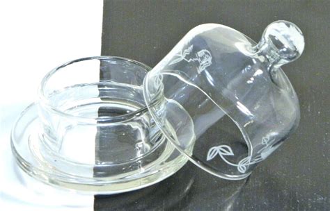 Vintage Cloche Clear Etched Glass Dome Individual Butter Dish Ebay