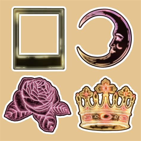 Cute Neon Sticker Set Design Premium Psd Rawpixel