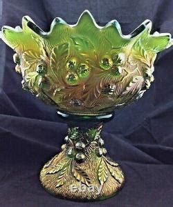 Vintage And Rare Northwood Green Acorn Burrs Carnival Glass Punch Bowl