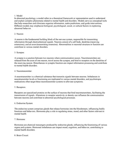 Psych Chapter 2 - terms - Model: In abnormal psychology, a model refers