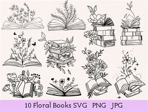 Book With Flower Svg Book Svg Flower Svg Floral Book Svg Book