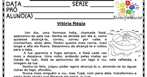 Atividade Sobre Vitoria Regia - Lenda da Vitória Régia Atividade de leitura e interpretação de lendas ...