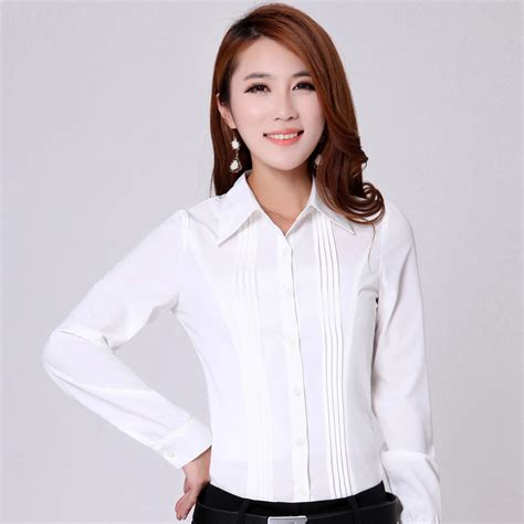 Elebodystore Woman White Long Sleeve Chiffon Blouse Women Shirts Formal