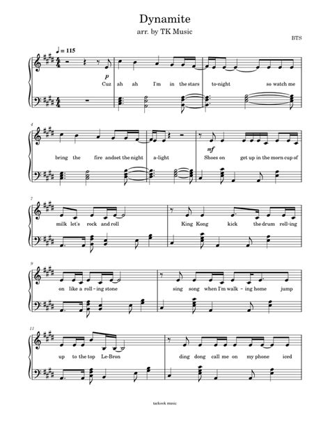 Dynamite Bts Sheet Music For Piano Solo