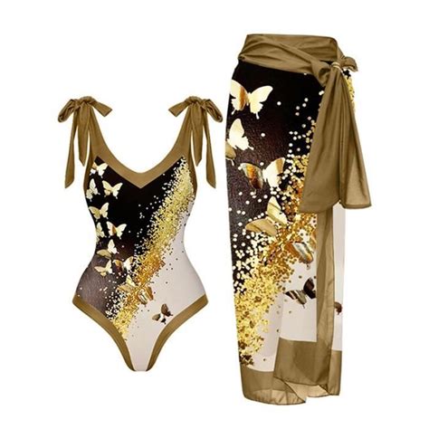 MAILLOT DE BAIN Femme Boheme Bikini Nouvelle Mode Glamour Elegant Imprime Y Dark Jaune