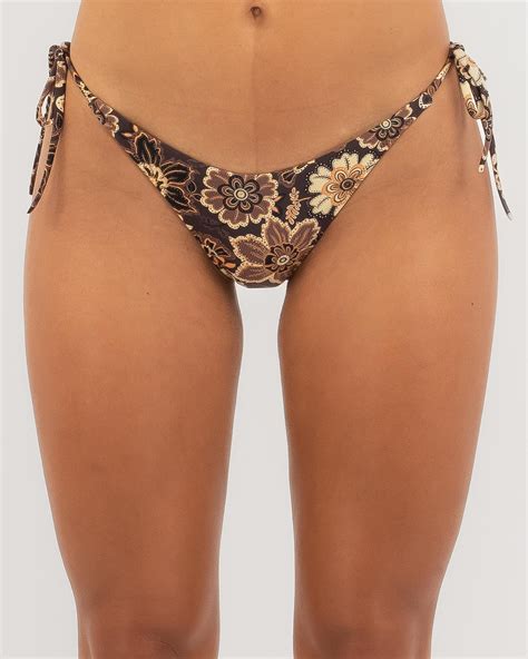 Rhythm Cantabria Floral Tie Side High Cut Bikini Bottom In Brown FREE Shipping Easy Returns