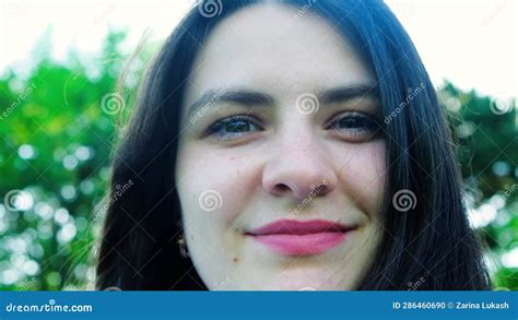 A 30 Year Old Brunette Woman Turns Her Face To The Camera And Smiles Stock Footage Video Of