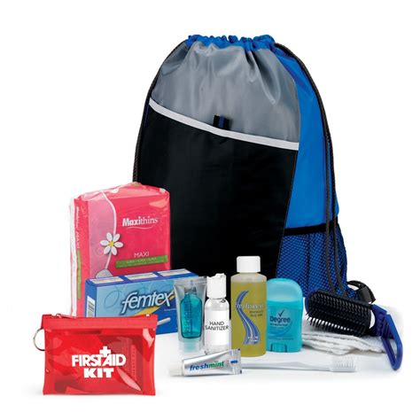 Female 12 Piece Hygiene Kit With Sport Drawstring Mesh Backpack