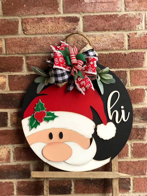 Christmas front door decor santa door hanger merry christmas wreath