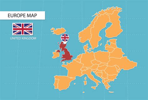 Uk Map In Europe Icons Showing Uk Location And Flags 15705611 Vector