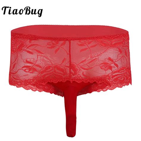 Aliexpress Buy Tiaobug Mens Lingerie See Though Underwear Sheer Ruffle Lace Stretchy Boxer