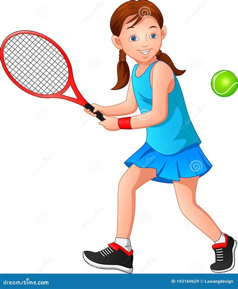 Niña De Dibujos Animados Jugando Al Tenis Ilustración Del Vector