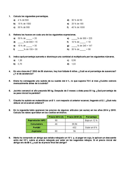 Material Repaso Calcula Los Siguientes Porcentajes A 4 De 500 D
