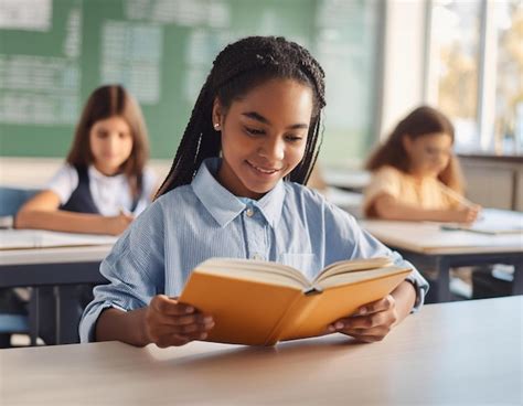 premium photo  girl  reading  book   classroom   students