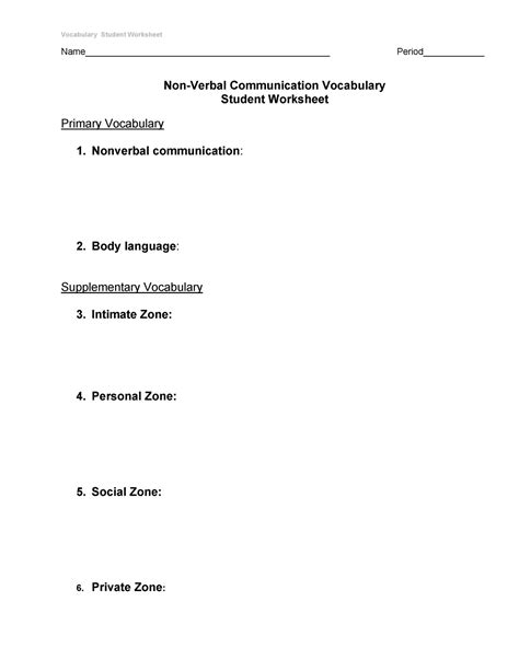 Nonverbal Communication Worksheet Vocabulary Student Worksheet Studocu