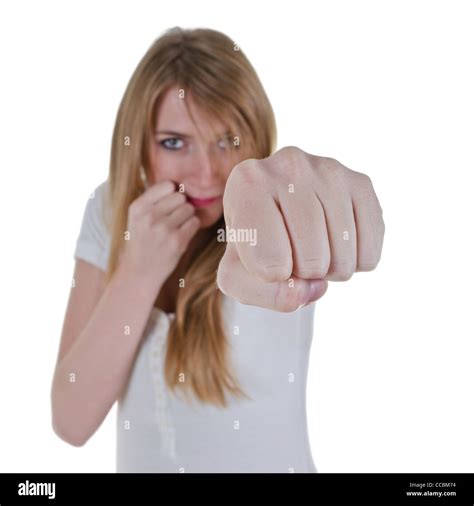 Woman Kick Boxer Guard Stance Prepared For Fight Isolated Over White