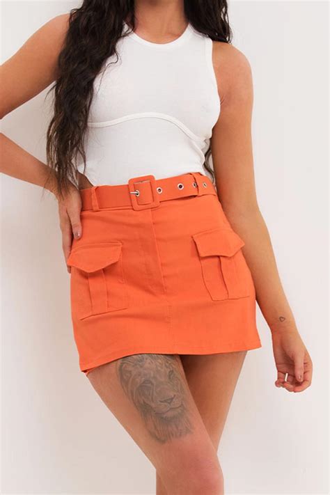 Womens Skorts With Cargo Pockets And Belt Orange Uk
