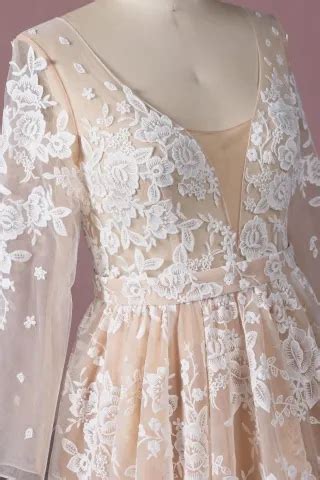 White Leaf Shaped Lace Nude Tulle Spring Wedding Dress Lunss