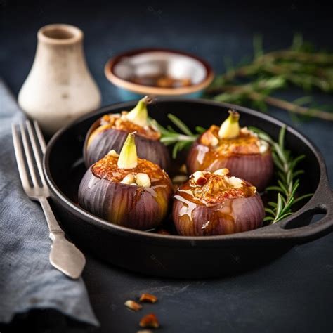 Premium Ai Image Baked Figs Stuffed With Gorgonzola Cheese Pine Nuts