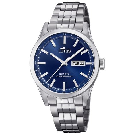 Montre Lotus L Classique Dateur Acier Argent Cadran Bleu