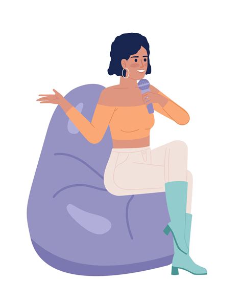 Stylish female television host with microphone semi flat color vector