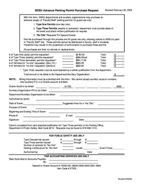 Fillable Online Police Sdsu Sdsu Advance Parking Permit Purchase