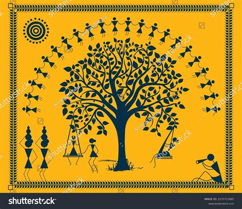 Warli Art Showing Real Enjoyment Indian Stock Vector Royalty Free
