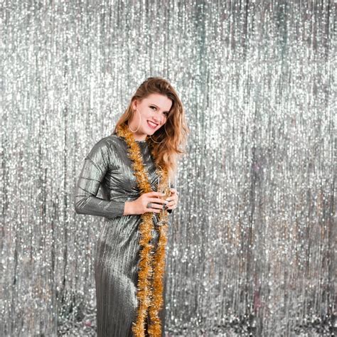 Free Photo Blonde Girl Posing In New Year Party