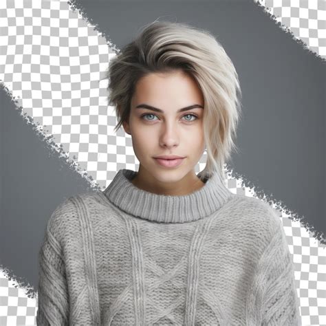 Premium Psd A Woman With Blonde Hair Stands In Front Of A White Background